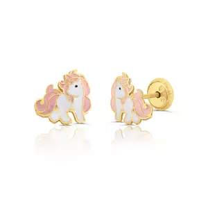 Cercei din aur 14K pentru copii Unicorn Roz