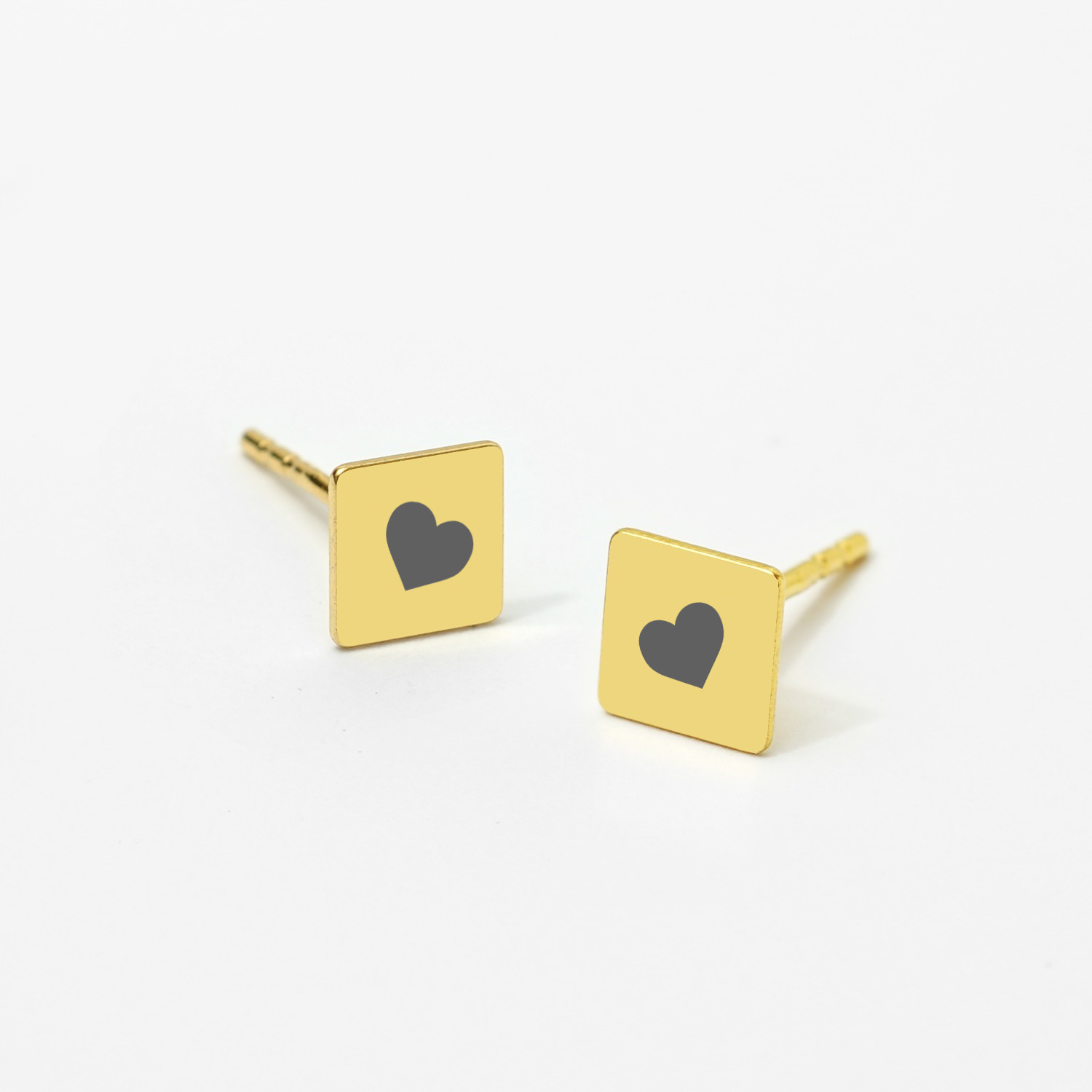 Cercei patrat golden 6 mm personalizati cu text / simbol