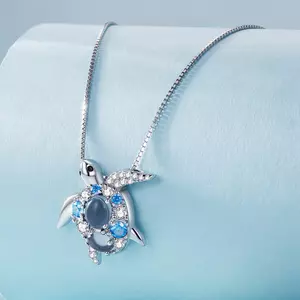 Colier din argint Blue Crystal Turtle
