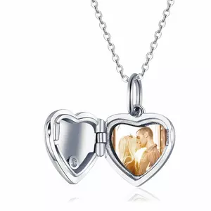 Colier din argint Custom Photo Sparkling Crystal Heart