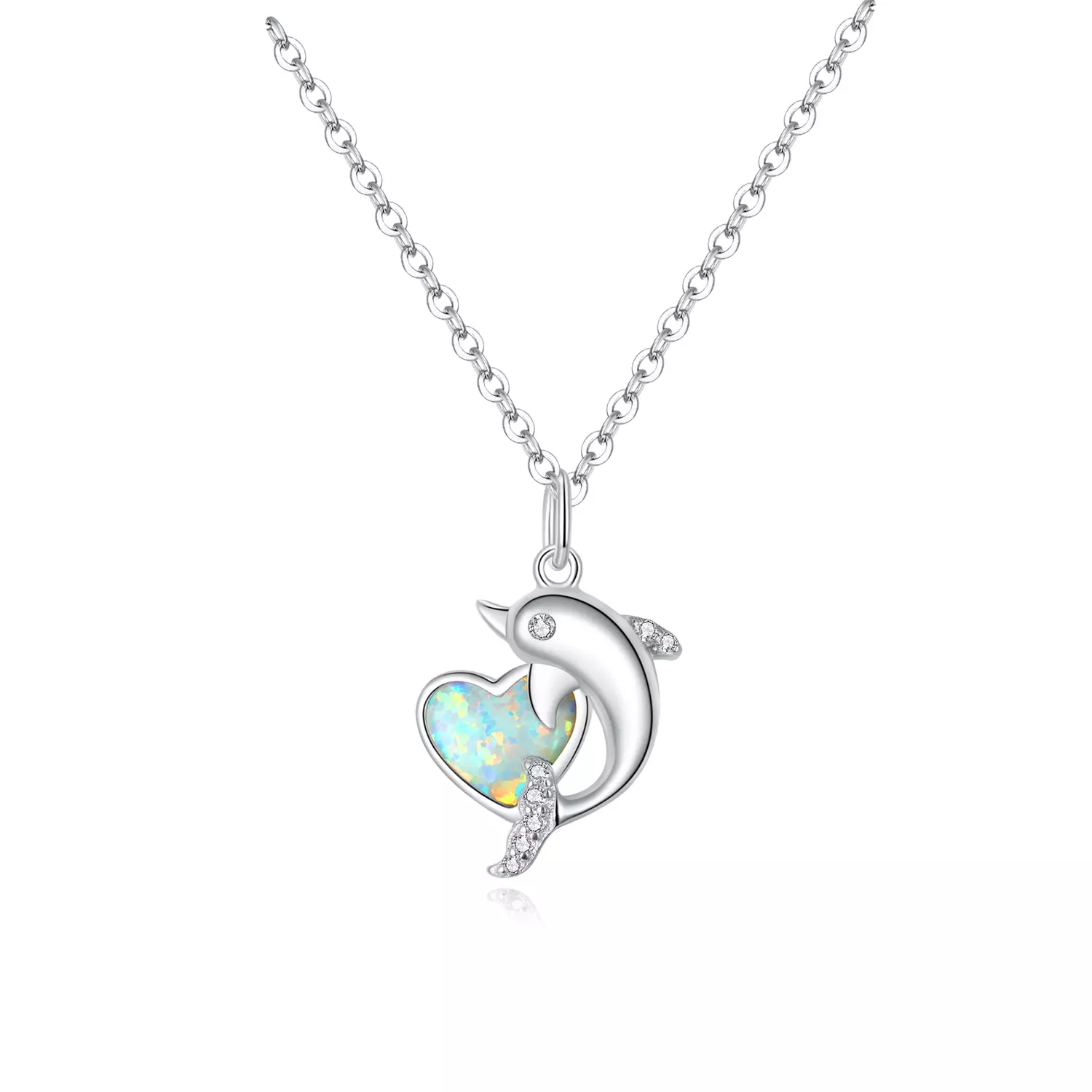 Colier din argint Dolphin Opal Heart