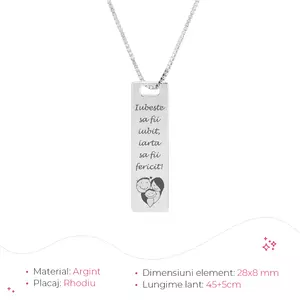 Colier din argint, PLACUTA 28 mm cu Text/Simbol
