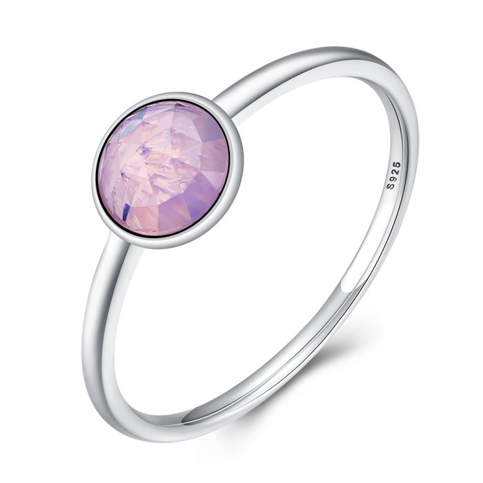 Inel din argint delicat cu Cristal Roz Opalescent