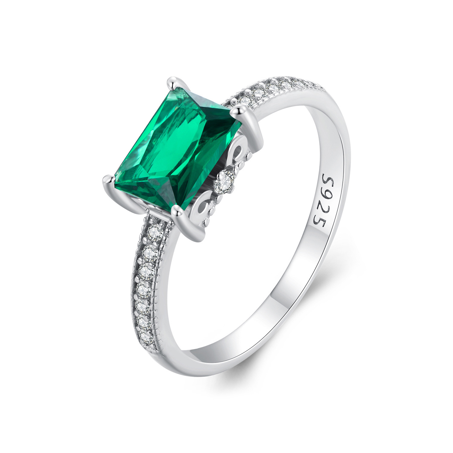 Inel din argint Rectangle Green Gem