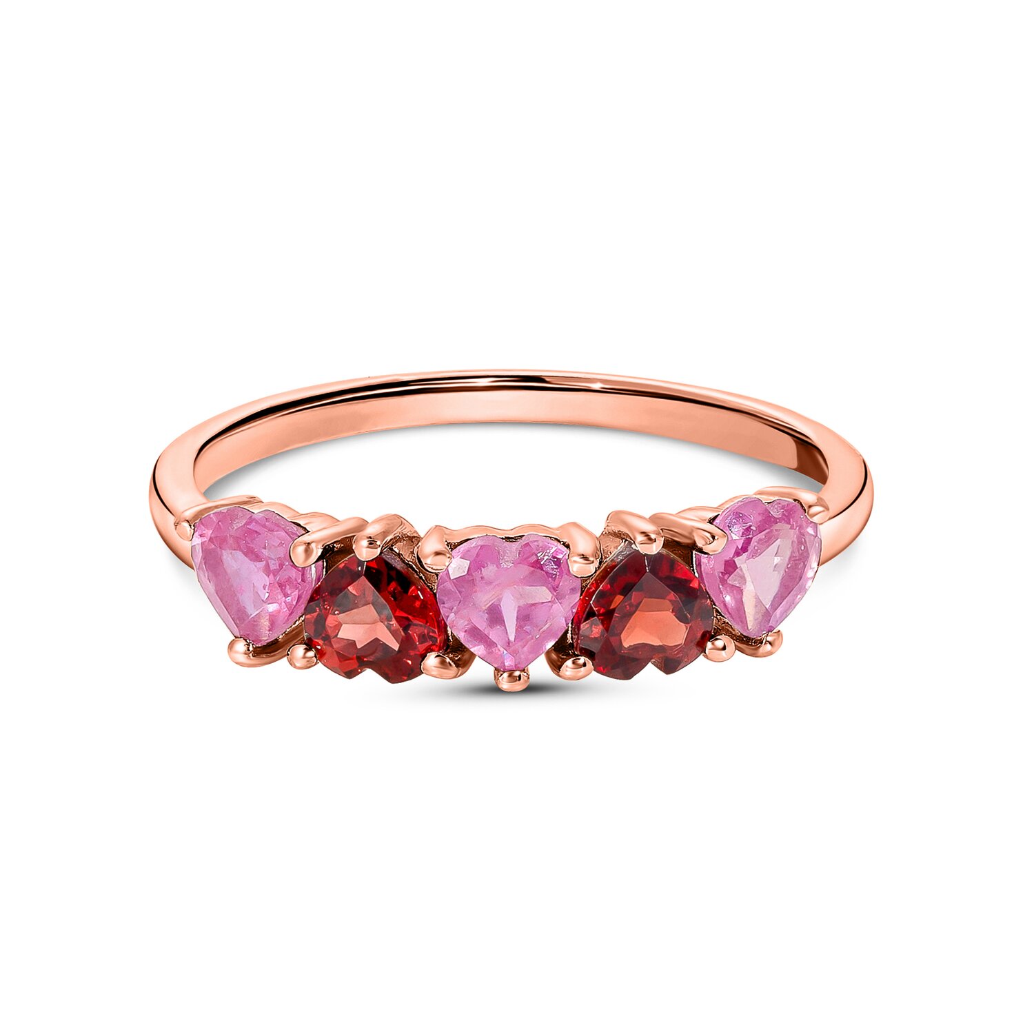 Inel din argint Rose Gold Imperial Garnet Hearts