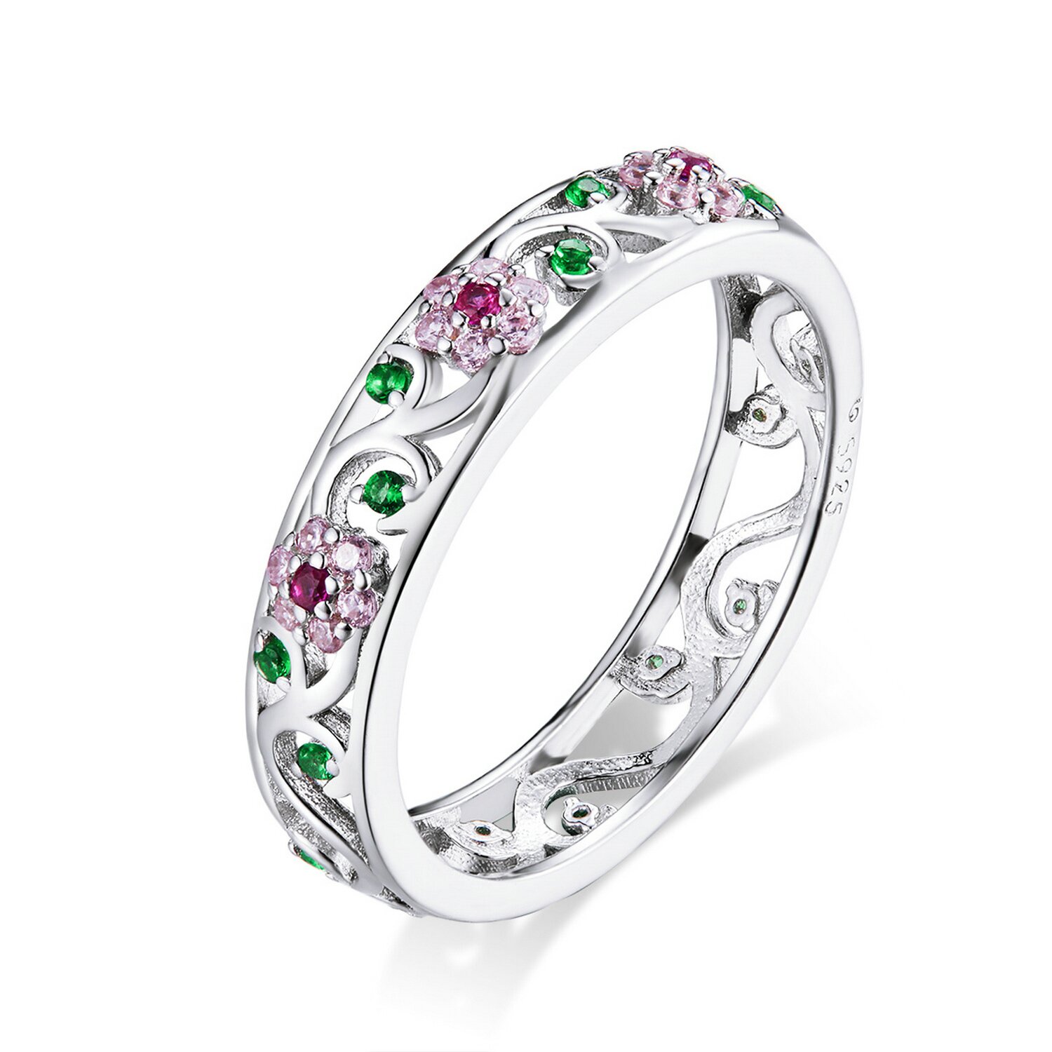 Inel din argint studded lovely flowers