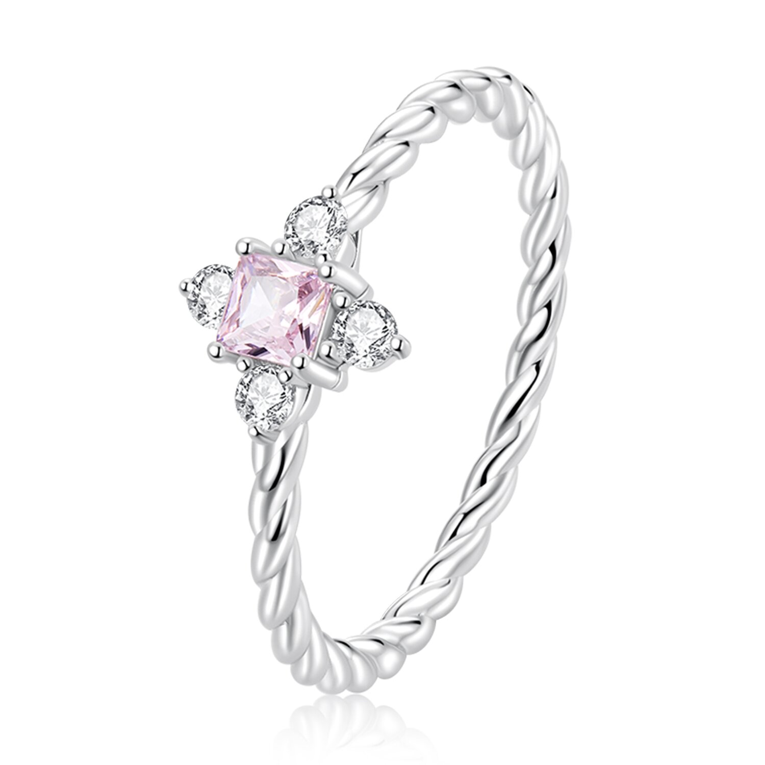 Inel din argint twisted pink square