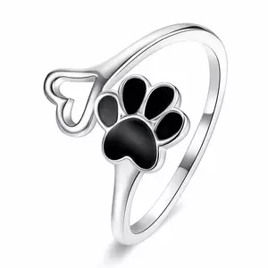 Inel reglabil din argint Black Paw & Heart