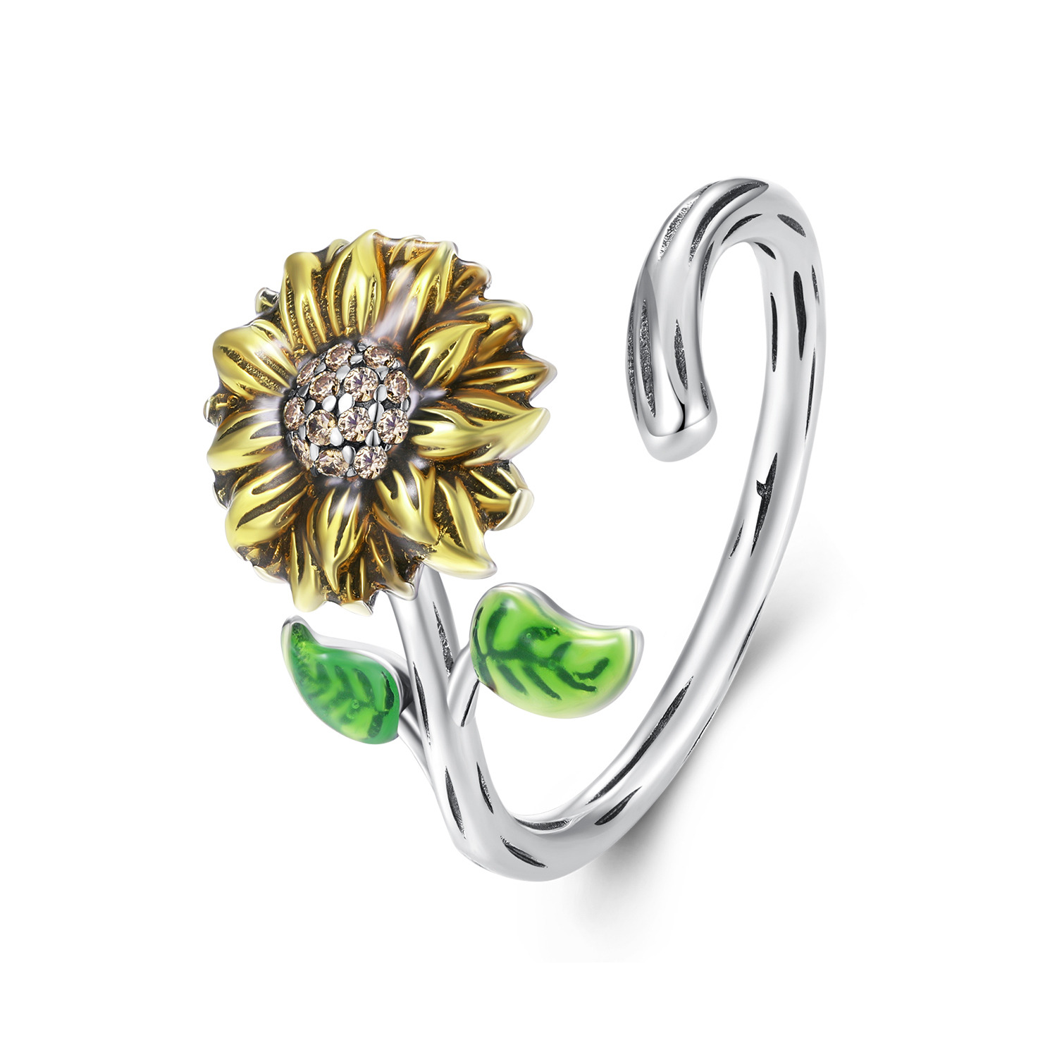 Inel reglabil din argint Blooming Sunflower image9