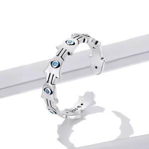 Inel reglabil din argint Blue Hamsa