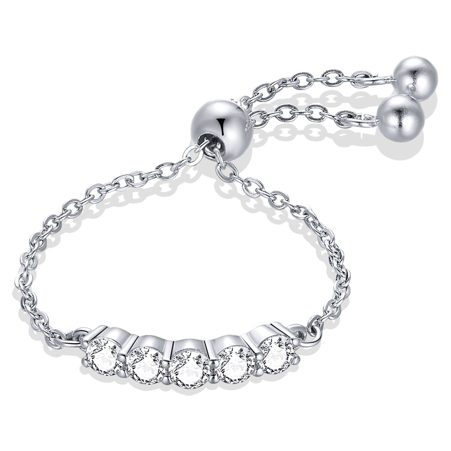 Inel reglabil din argint Chain with Crystals