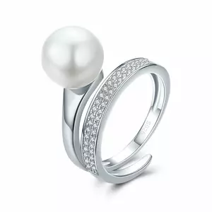 Inel reglabil din argint Elegant White Pearl