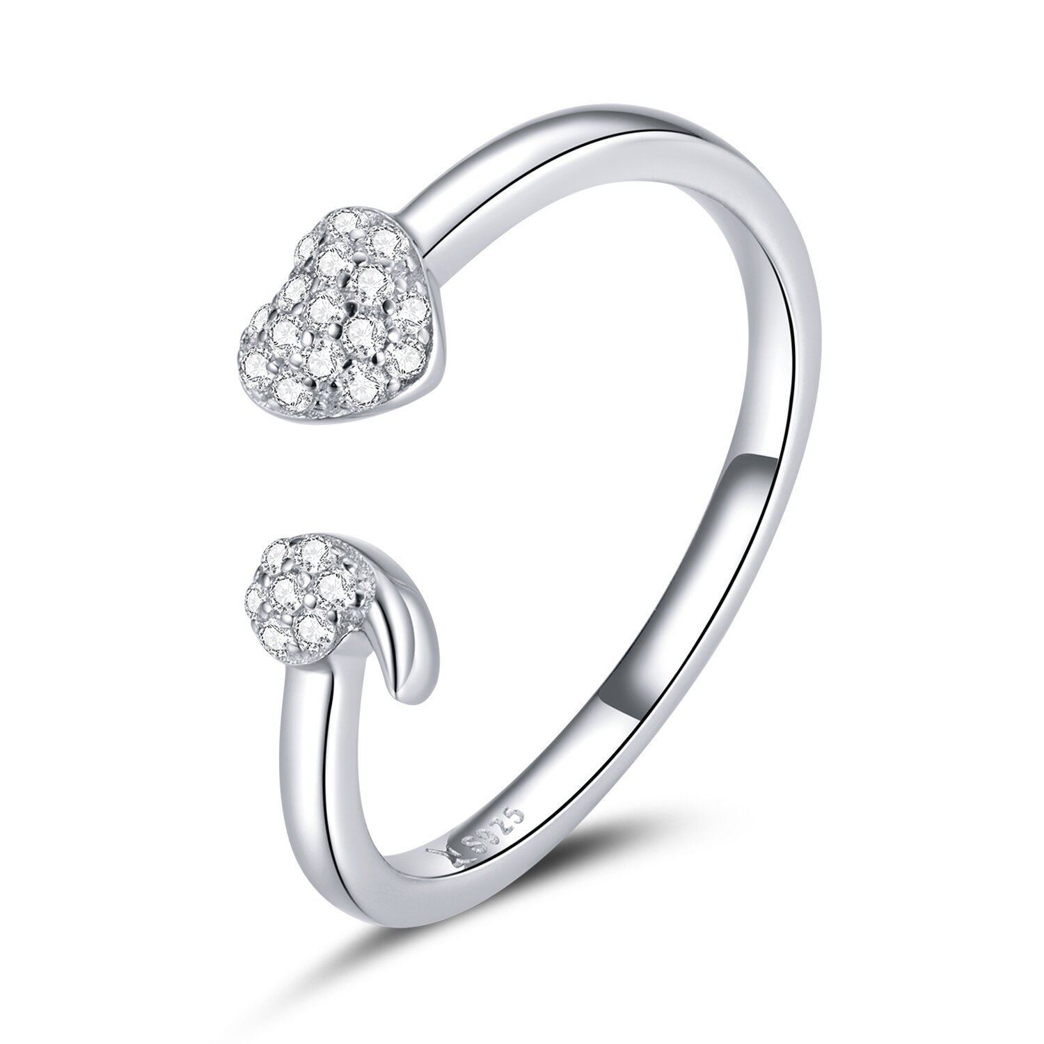 Inel reglabil din argint Fashion Crystal Heart