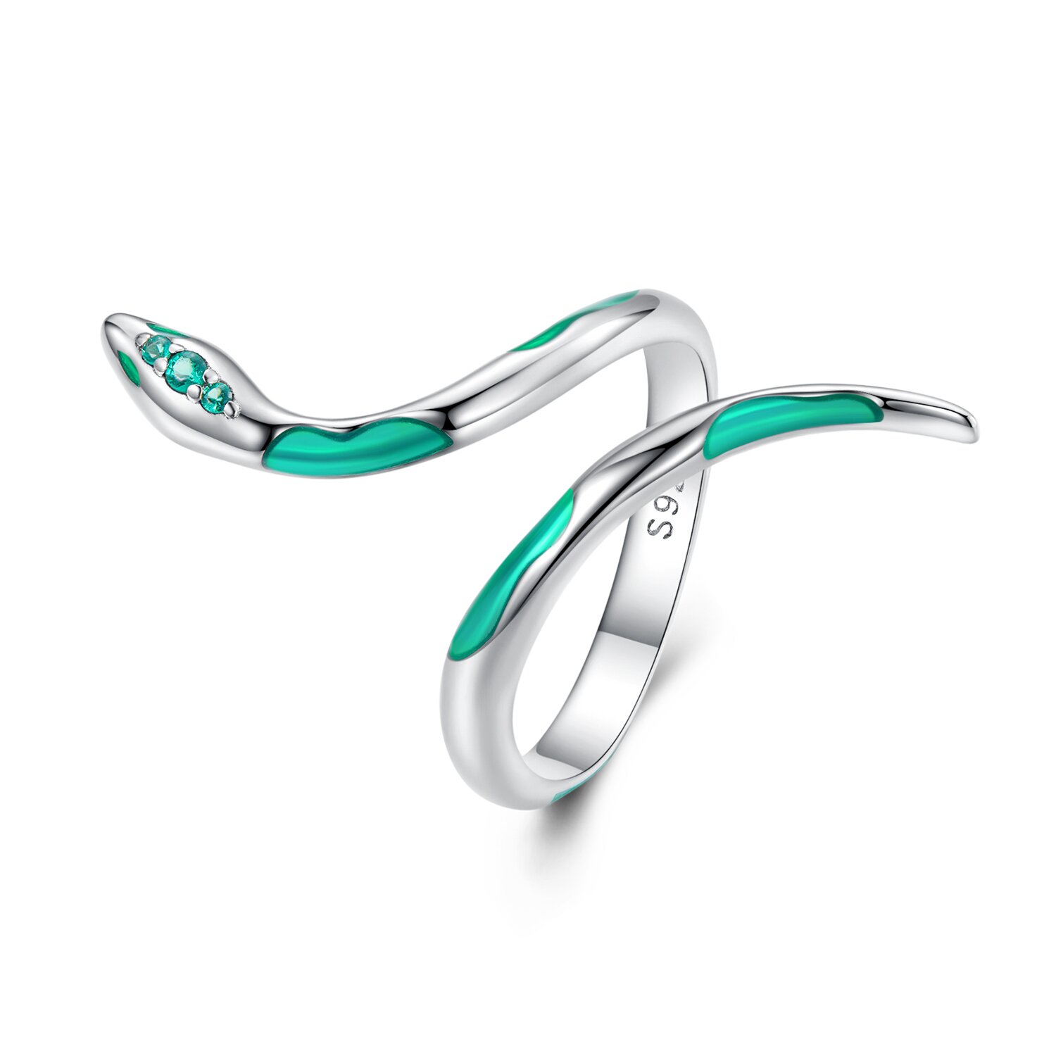 Inel reglabil din argint green glass snake