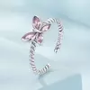 Inel reglabil din argint Pink Crystal Butterfly picture - 4