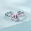 Inel reglabil din argint Pink Crystal Butterfly picture - 2