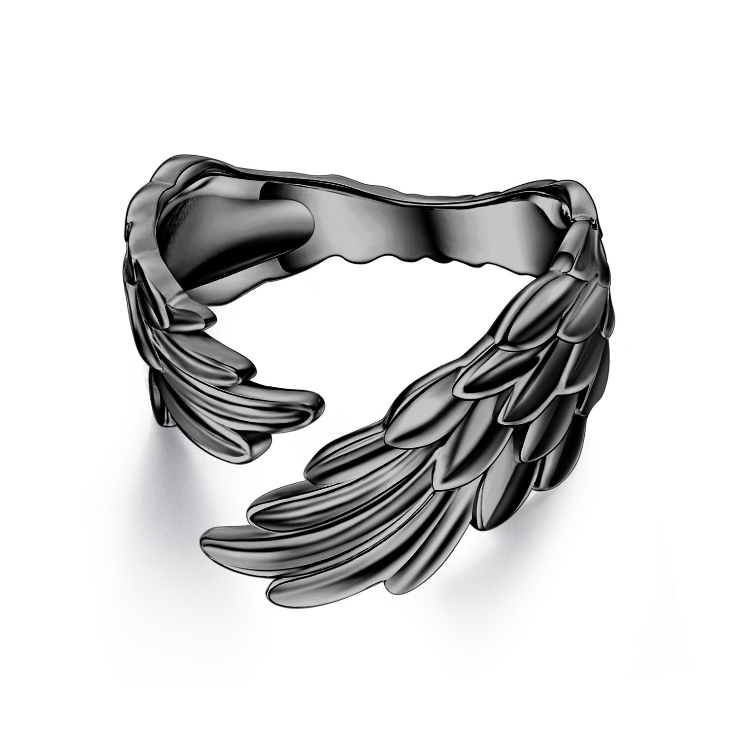 Inel reglabil din argint black guardian feather