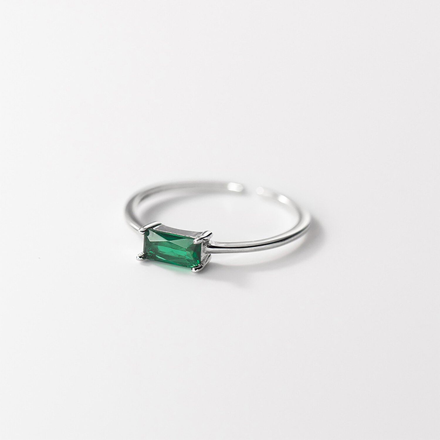 Inel reglabil din argint silver green rectangle