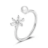 Inel reglabil din argint Sparkling Flower & Pearl picture - 1