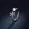 Inel reglabil din argint Sparkling Flower & Pearl