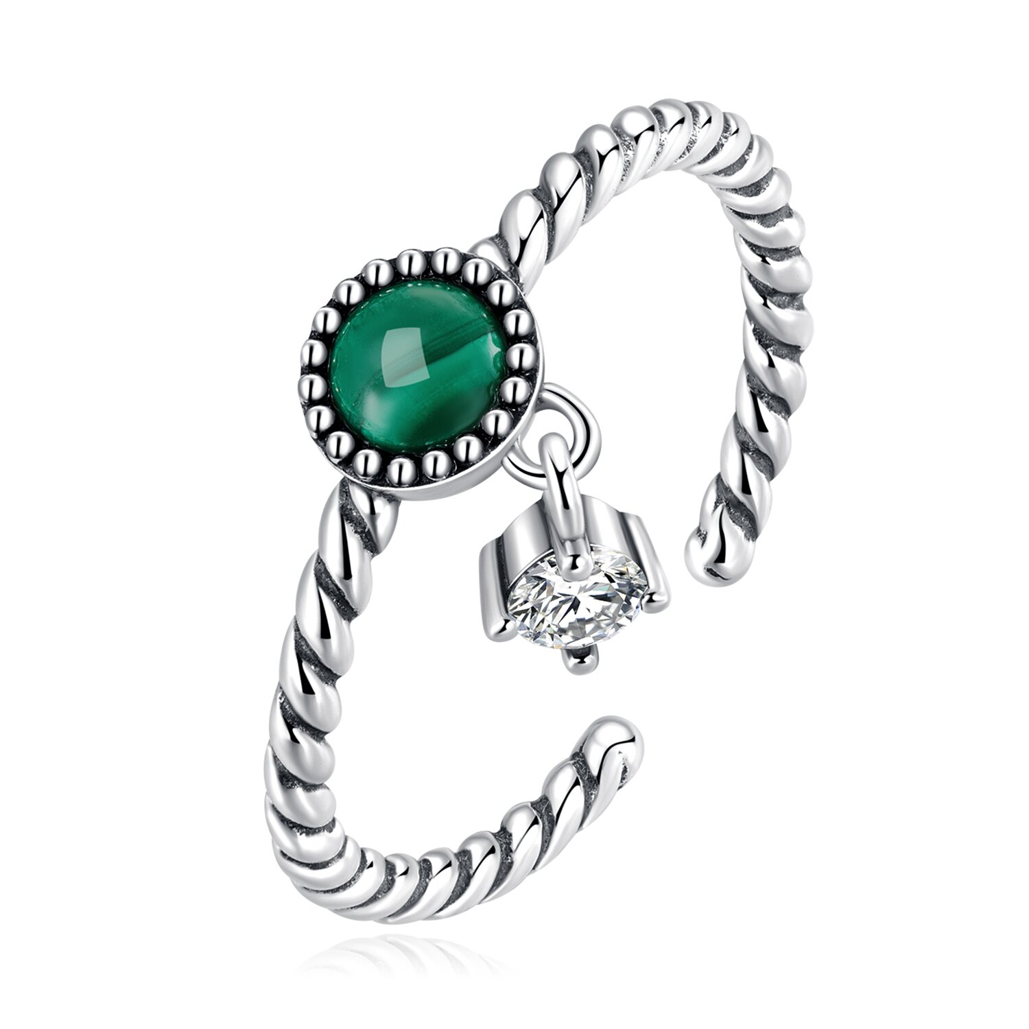 Inel reglabil din argint twisted crystal drop