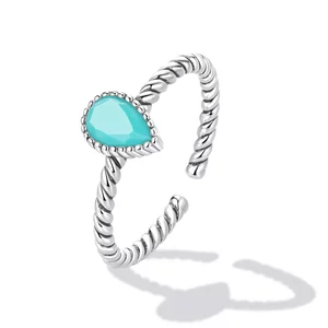 Inel reglabil din argint Waterdrop Turquoise