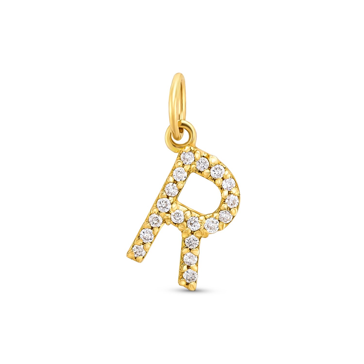 Pandantiv din aur 14K Letter R with diamonds