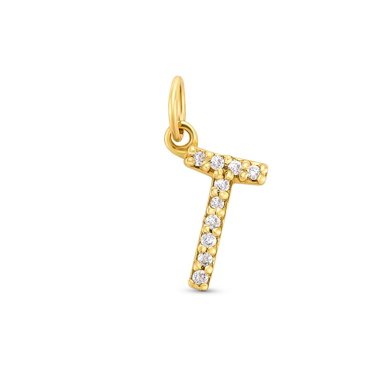 Pandantiv din aur 14K Letter T with diamonds