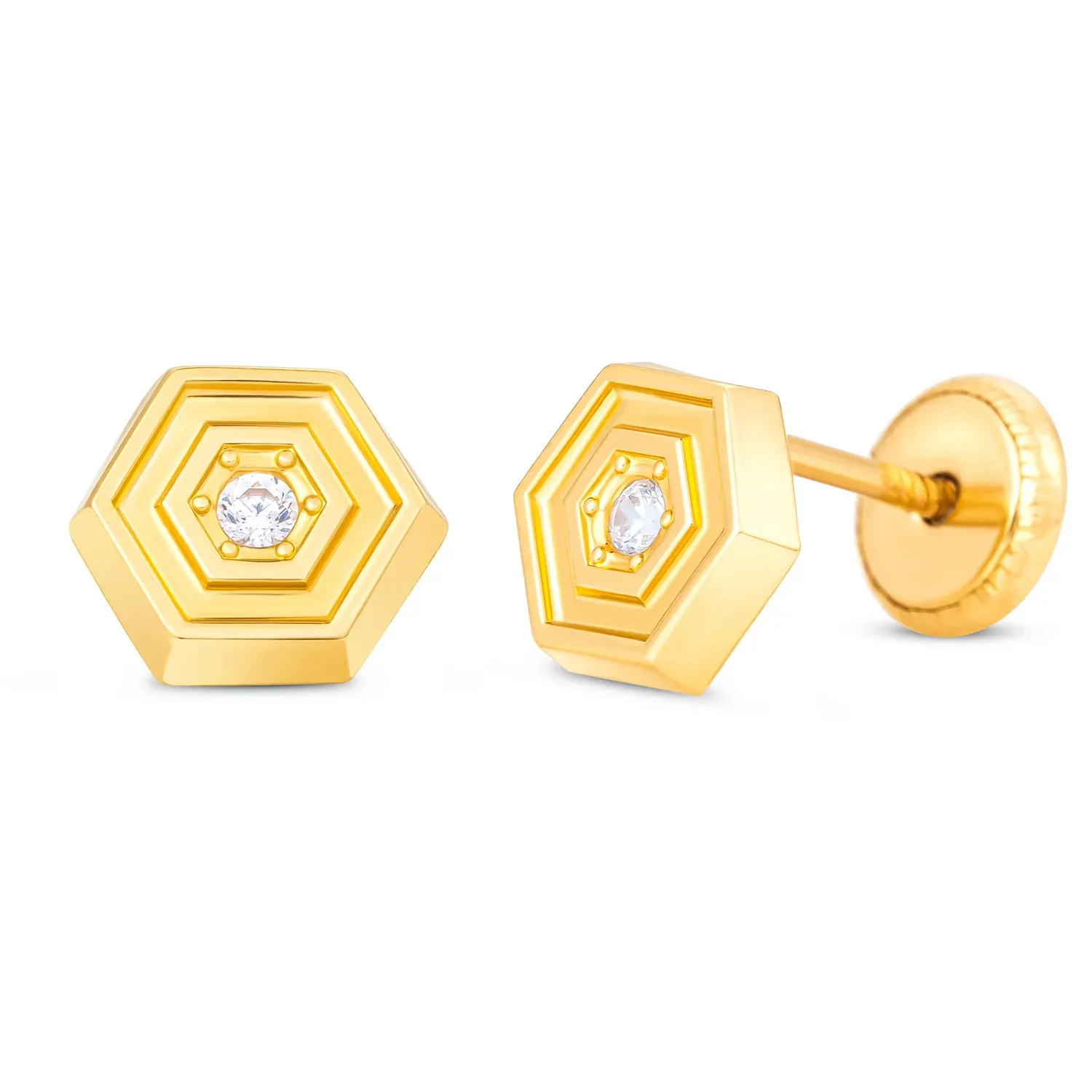 Cercei din aur 14K 3D Hexagon and Crystals