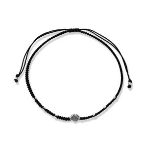 Bratara cu snur Black Silver Shell