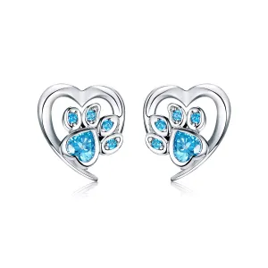 Cercei din argint Blue Crystal Paw