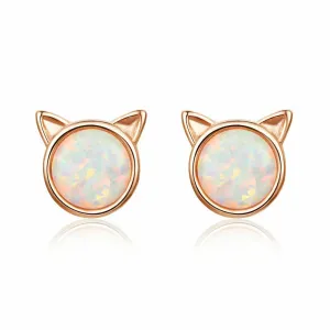 Cercei din argint Rose Gold Cat