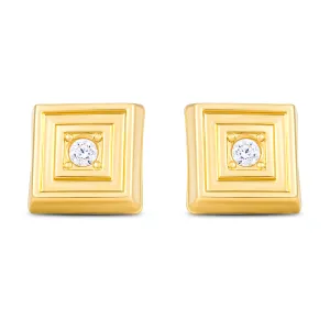 Cercei din aur 14K Double 3D Square and Crystals