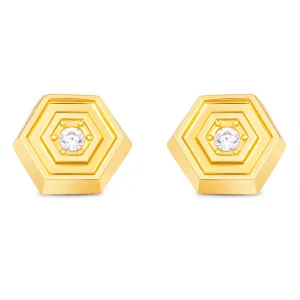 Cercei din aur 14K 3D Hexagon and Crystals