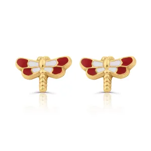 Cercei din aur 14K pentru copii Dragonfly White/Red