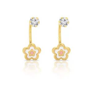 Cercei din aur 14K pentru copii Pink/White Flowers and Crystals