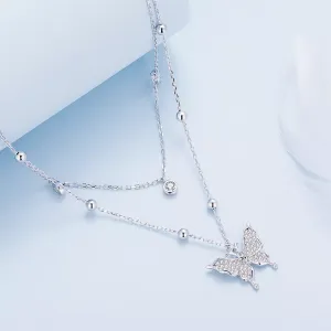 Colier din argint Double Chain Sparkling Butterfly