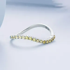 Inel din argint Curved Yellow Crystals