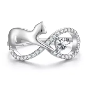 Inel din argint Playful Crystal Cat
