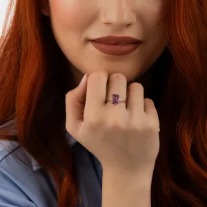 Inel din argint Rose Gold Rectangle Amethyst Elegance