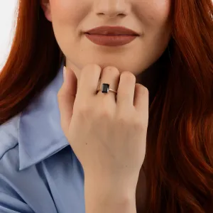 Inel din argint Rose Gold Rectangle Black Tourmaline Elegance
