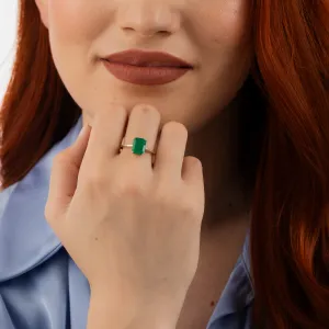 Inel din argint Rose Gold Rectangle Green Onix Elegance