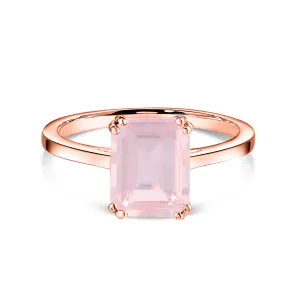 Inel din argint Rose Gold Rectangle Rose Quartz Elegance