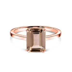 Inel din argint Rose Gold Rectangle Smoky Quartz Elegance