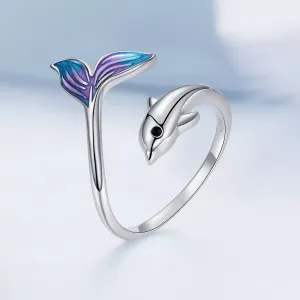 Inel reglabil din argint Purple Dolphin