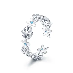 Inel reglabil din argint Snowflake and Flowers