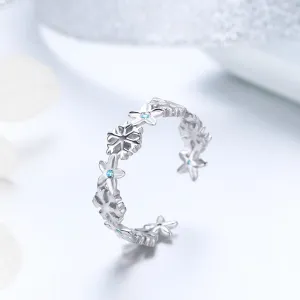 Inel reglabil din argint Snowflake and Flowers
