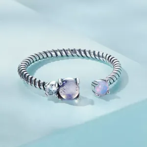 Inel reglabil din argint Twisted Purple Stone