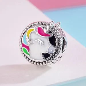 Talisman din argint cu Unicorn Colorat