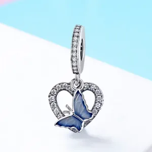 Talisman din argint Heart Blue Butterfly